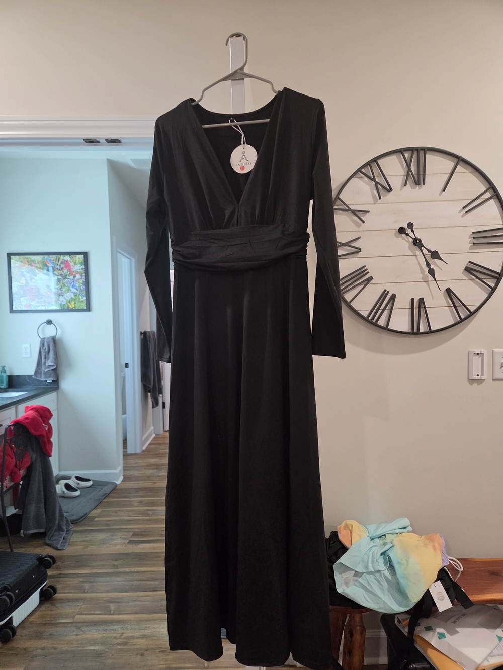 Black Long-Sleeve Wrap Maxi Dress by (no brand)